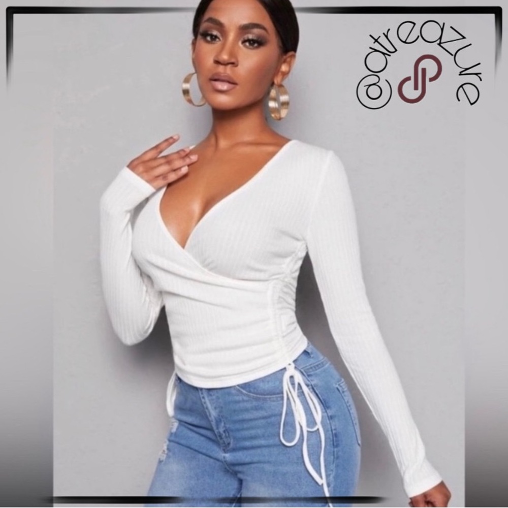 🈹 Surplice Neck Drawstring Shirt